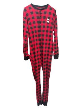 Lazy One | large Red and Black Buffalo Plaid One-Piece Pajama with Paw Print